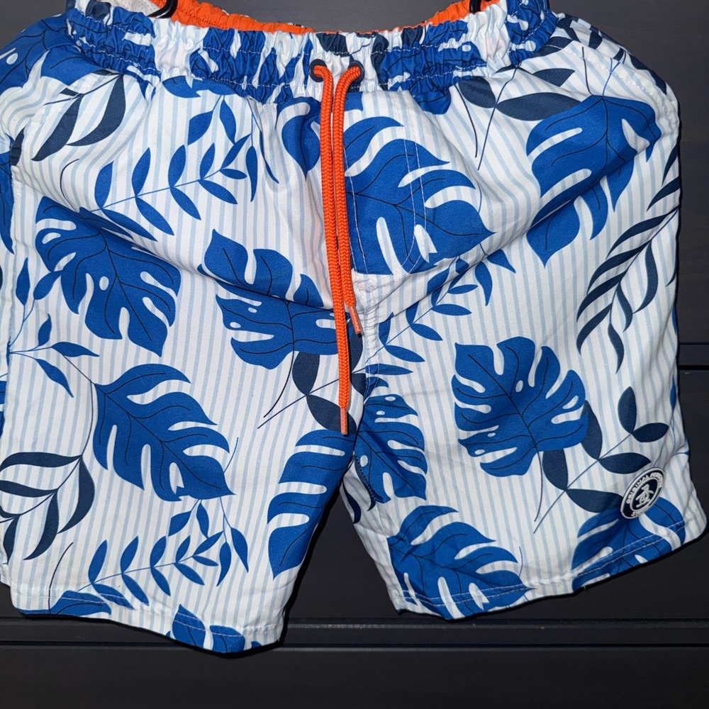 Original Penguin Blue Leaf Print Swim Trunks